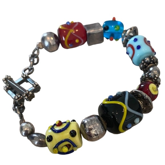 Silpada Sterling silver 925 chain bracelet charms art glass lampwork toggle - Picture 3 of 12